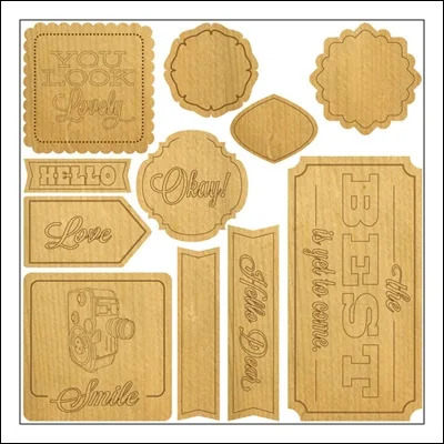 Studio Calico Wood Veneer Tags and Plates Darling Dear Collection