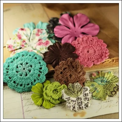 Prima Marketing Fabric and Mulberry Paper Flowers Madeline Love Note Collection