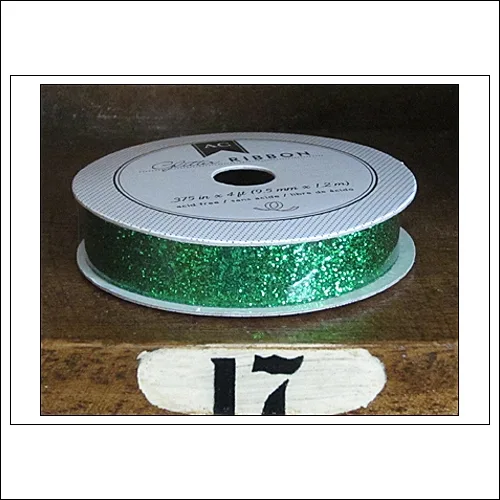 American Crafts Premium Ribbon Spool Extra Fine Glitter Green Kringle and Co Collection