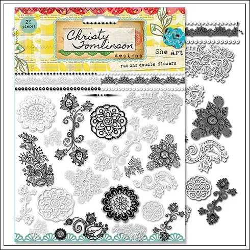 Pink Paislee Rub Ons Doodle Flowers She Art Collection by Christy Tomlinson Designs