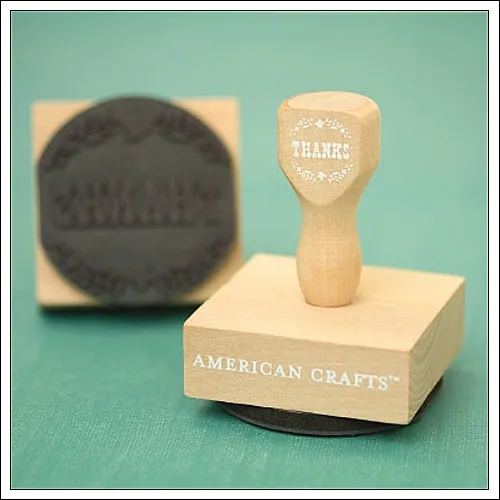 American Crafts Wood Mounted Phrase Stamp Thanks Redwood Autumn Crisp Collection