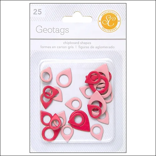 Studio Calico Chipboard Geotags Red and Pink Essentials Collection