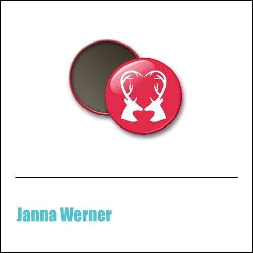 Scrapbook and More 1 inch Round Flair Badge Button Red Heart Dear Heads by Janna Werner