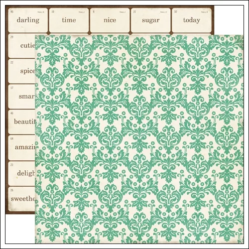 Echo Park Paper Co Paper Sheet Teal Damask This and That Collection