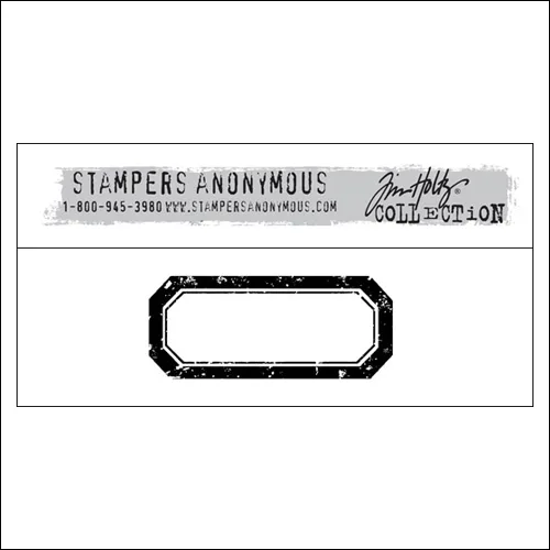 Stampers Anonymous Wood Mounted Red Rubber Stamp Small Label by Tim Holtz Collection