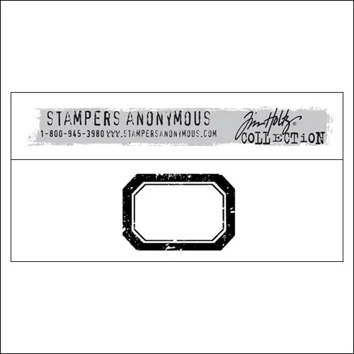 Stampers Anonymous Wood Mounted Red Rubber Stamp Medium Label by Tim Holtz Collection