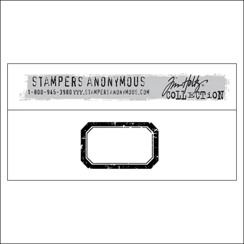 Stampers Anonymous Wood Mounted Red Rubber Stamp Large Label by Tim Holtz Collection