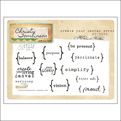 Unity Stamp Company Wood Mounted Red Rubber Stamp Create Your Canvas Words by Christy Tomlinson Designs