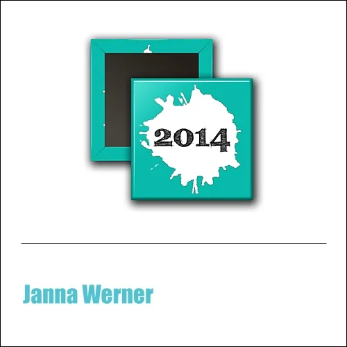 Scrapbook and More 1 inch Square Flair Badge Button Teal 2014 by Janna Werner
