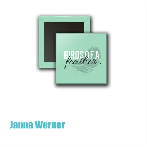 Scrapbook and More 1 inch Square Flair Badge Button Mint Birds Of A Feather by Janna Werner