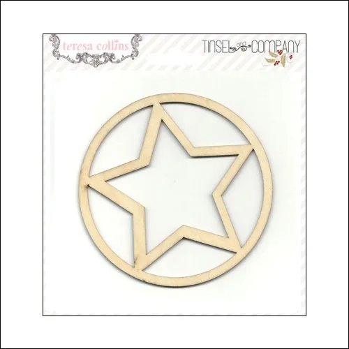 Teresa Collins Wood Veneer Die Cut Circle Ornament Tinsel and Company Collection