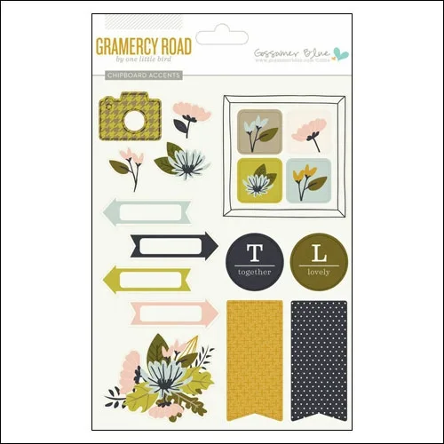 Gossamer Blue Chipboard Accents Stickers Gramercy Road Collection by One Little Bird