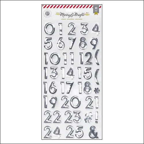 Pink Paislee Silver Foil Countdown Number Sticker Merry and Bright Collection