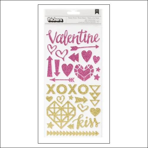 Crate Paper Thicker Stickers Glitter Foam Valentine Accents Kiss Kiss Collection