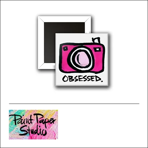 Scrapbook and More 1 inch Square Flair Badge Button Obsessed Camera by Olya Schmidt