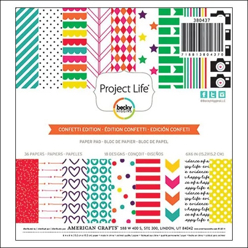 American Crafts Project Life Paper Pad 6x6 inches Confetti Collection by Kristina Proffitt