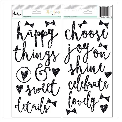 Pinkfresh Studio Glitter Foam Word Stickers Happy Things Collection