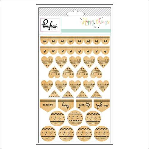 Pinkfresh Studio Wood Veneer Stickers Happy Things Collection