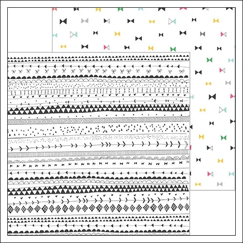 Pinkfresh Studio Paper Sheet Doodle Borders and Bow Ties Happy Things Collection