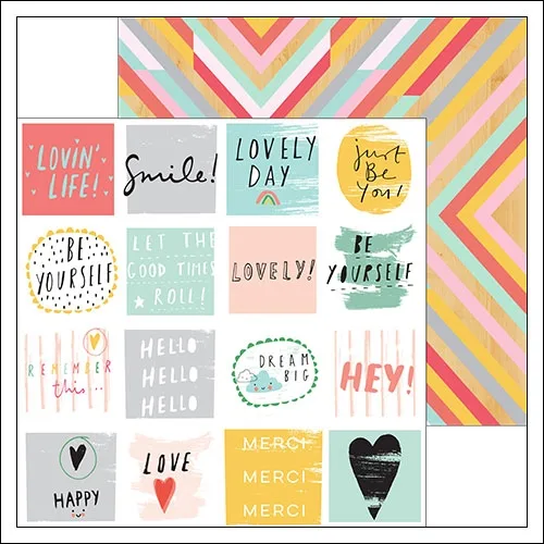 Pinkfresh Studio Paper Sheet Happy Words and Rustic Pattern Happy Things Collection