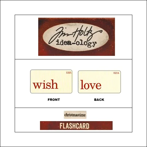 Idea-ology Mini Flash Card Christmastime Red Text Wish and Love by Tim Holtz