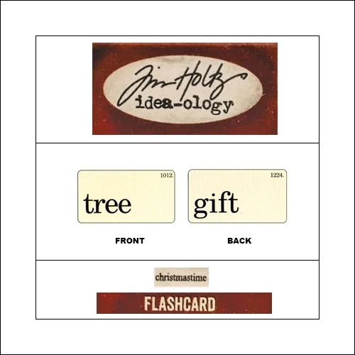 Idea-ology Mini Flash Card Christmastime Black Text Tree and Gift by Tim Holtz