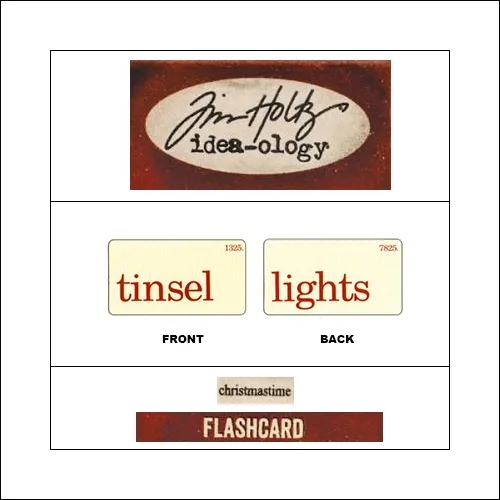 Idea-ology Mini Flash Card Christmastime Red Text Tinsel and Lights by Tim Holtz