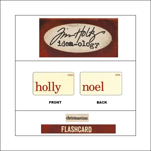 Idea-ology Mini Flash Card Christmastime Red Text Holly and Noel by Tim Holtz