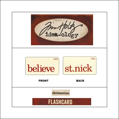 Idea-ology Mini Flash Card Christmastime Red Text Believe and St. Nick by Tim Holtz