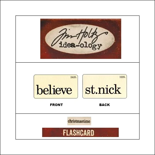 Idea-ology Mini Flash Card Christmastime Black Text Believe and St. Nick by Tim Holtz