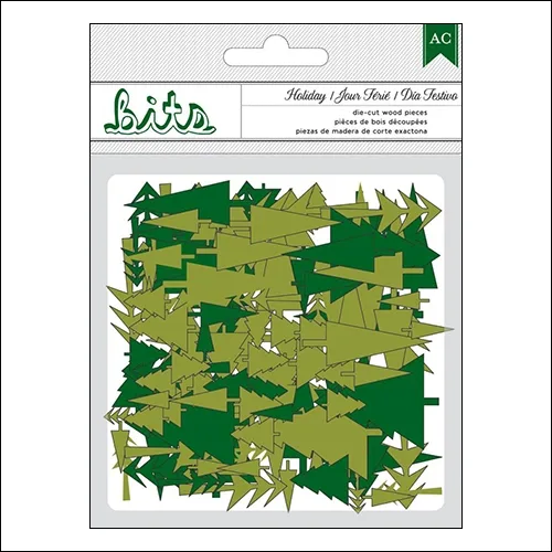 American Crafts Bits Wood Veneer Trees Green Holiday