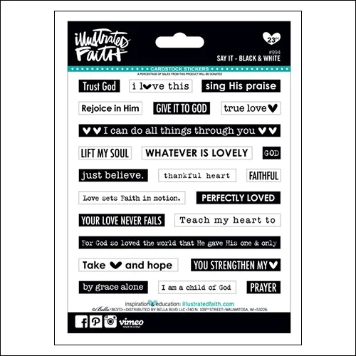 Illustrated Faith Cardstock Say It Black and White Stickers Genesis Collection