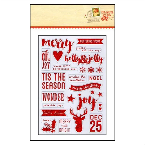 Simple Stories Clear Red Glitter Foil Sticker Sheet Christmas Claus and Co Collection