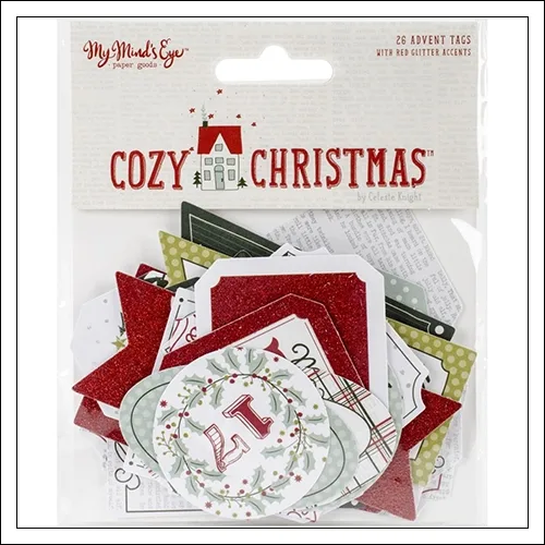 My Minds Eye Advent Tags Red Glitter Accents Cozy Christmas Collection by Celeste Knight
