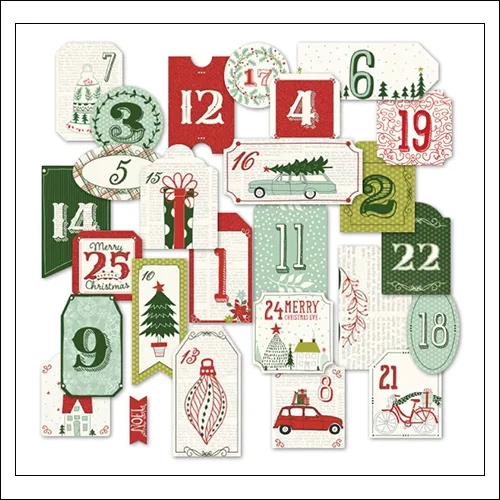 My Minds Eye Advent Tags Red Glitter Accents Cozy Christmas Collection by Celeste Knight