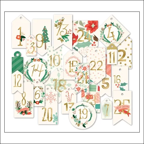 My Minds Eye Advent Tags Gold Foil Accents Christmas on Market Street Collection by Jen Allyson