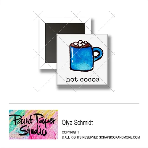 Scrapbook and More 1 inch Square Flair Badge Button Christmas Hot Cocoa by Olya Schmidt