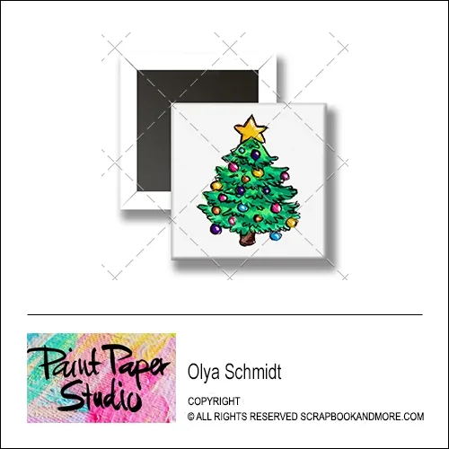 Scrapbook and More 1 inch Square Flair Badge Button Christmas Tree by Olya Schmidt