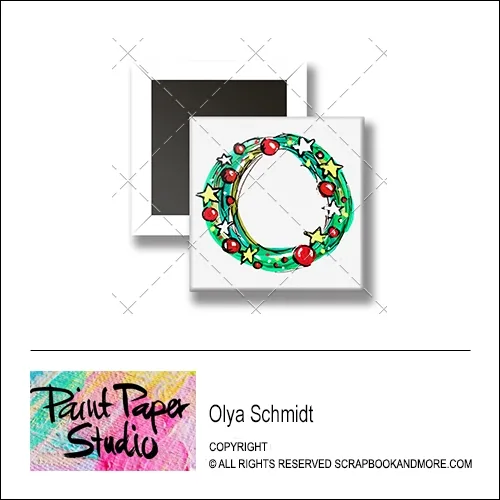 Scrapbook and More 1 inch Square Flair Badge Button Christmas Wreath by Olya Schmidt