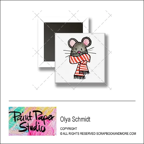 Scrapbook and More 1 inch Square Flair Badge Button Christmas Mouse by Olya Schmidt