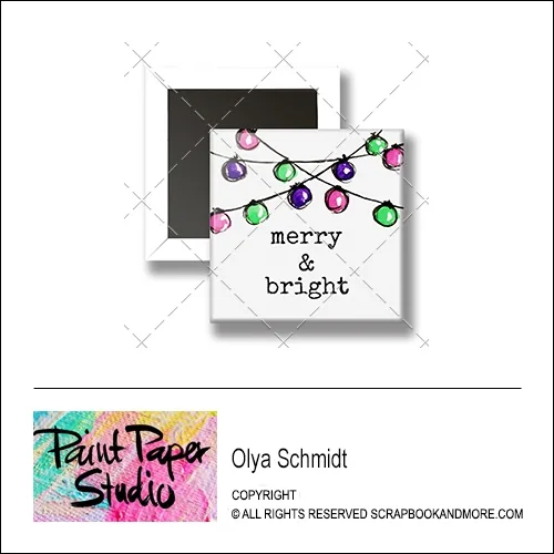 Scrapbook and More 1 inch Square Flair Badge Button Christmas Merry and Bright by Olya Schmidt