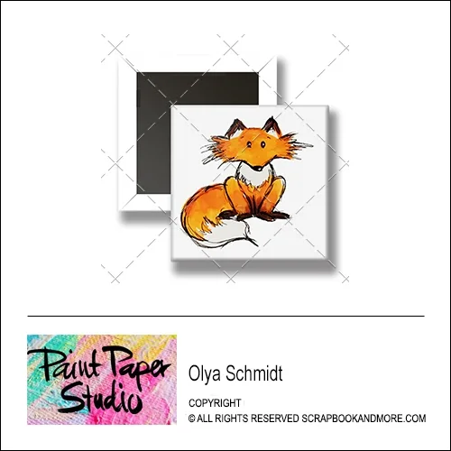 Scrapbook and More 1 inch Square Flair Badge Button Fox by Olya Schmidt