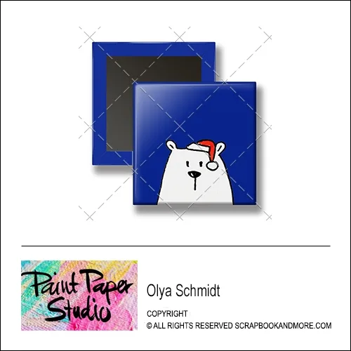 Scrapbook and More 1 inch Square Flair Badge Button Christmas Bear by Olya Schmidt