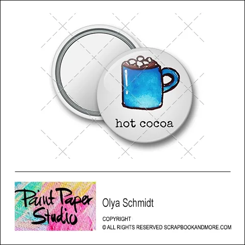 Scrapbook and More 1.25 inch Round Flair Badge Button Christmas Hot Cocoa by Olya Schmidt