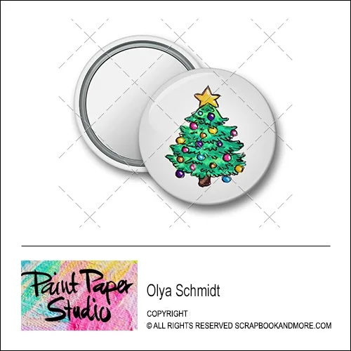 Scrapbook and More 1.25 inch Round Flair Badge Button Christmas Tree by Olya Schmidt