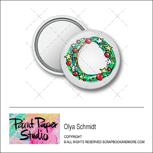 Scrapbook and More 1.25 inch Round Flair Badge Button Christmas Wreath by Olya Schmidt