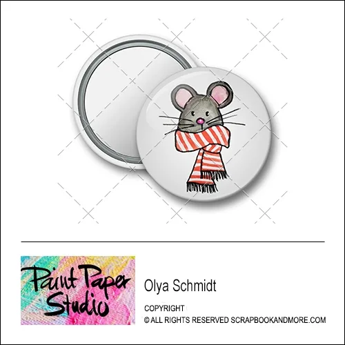 Scrapbook and More 1.25 inch Round Flair Badge Button Christmas Mouse by Olya Schmidt