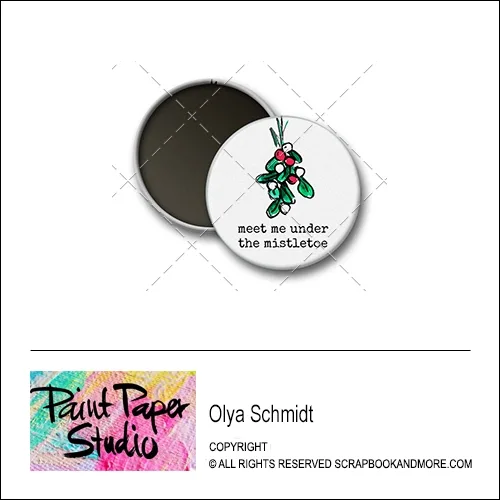 Scrapbook and More 1.25 inch Round Flair Badge Button Christmas Meet Me Under The Mistletoe by Olya Schmidt