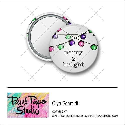 Scrapbook and More 1.25 inch Round Flair Badge Button Christmas Merry and Bright by Olya Schmidt