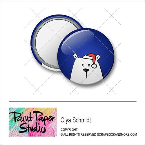 Scrapbook and More 1.25 inch Round Flair Badge Button Christmas Bear by Olya Schmidt